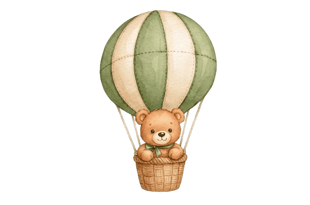 Ursinho viajando em um balão de ar quente